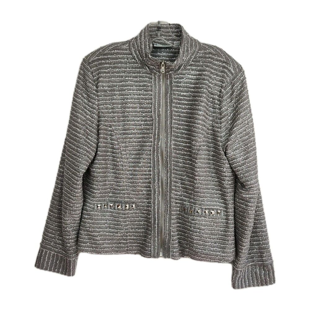 Patchington Full-Zip Women's Jacket, size Large, gray/silver stripes, mock neck